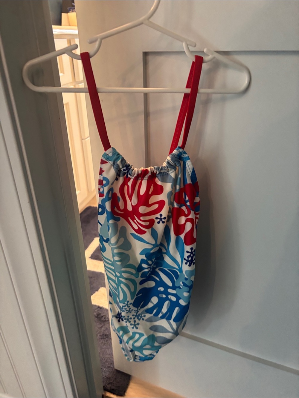 Red Strap Tropical Print One-Piece Swimwear